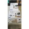 Image 1 : VIVO TV WALL MOUNT AND ENTERTAINMENT SHELF, PNEUMATIC ARM MONITOR WALL MOUNT AND SINGLE MONITOR DESK