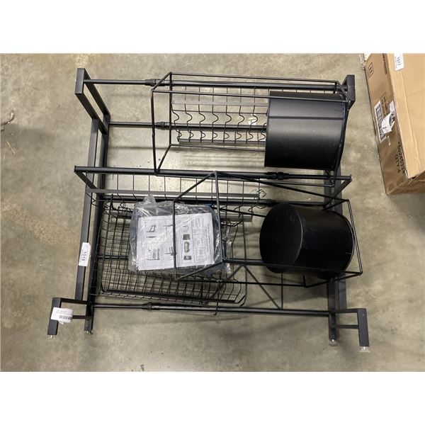COUNTERTOP ADJUSTABLE RACK WITH ACCESSORIES AND 2 METAL PLANTER STANDS