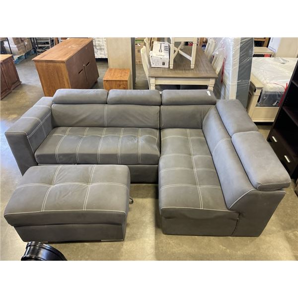 MODERN GREY FABRIC 2PC SECTIONAL SOFA WITH STORAGE AND OTTOMAN
