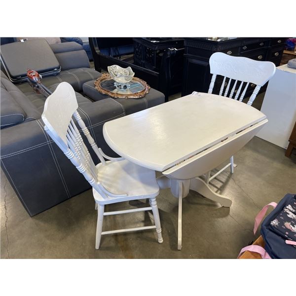 DROP SIDE DINETTE TABLE AND 2 ANTIQUE PAINTED SIDE CHAIRS