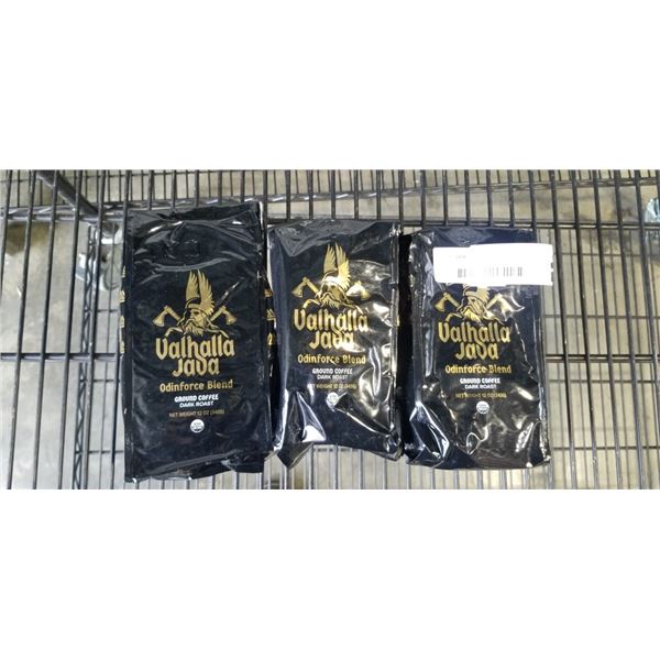 3 12 OZ VALHALLA JAVA ODINFORCE BLEND GROUND COFFEE DARK ROAST