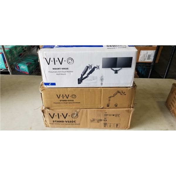 VIVO WHITE PNEUMATIC ARM DUAL MONITOR WALL MOUNT, VIVO PNEUMATIC ARM SINGLE LAPTOP DESK MOUNT, AND V