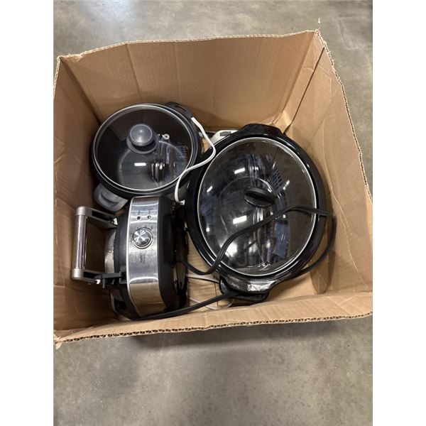 BREVILLE WAFFLE IRON, 2 CROCK POTS, AND ELECTRIC MIXER