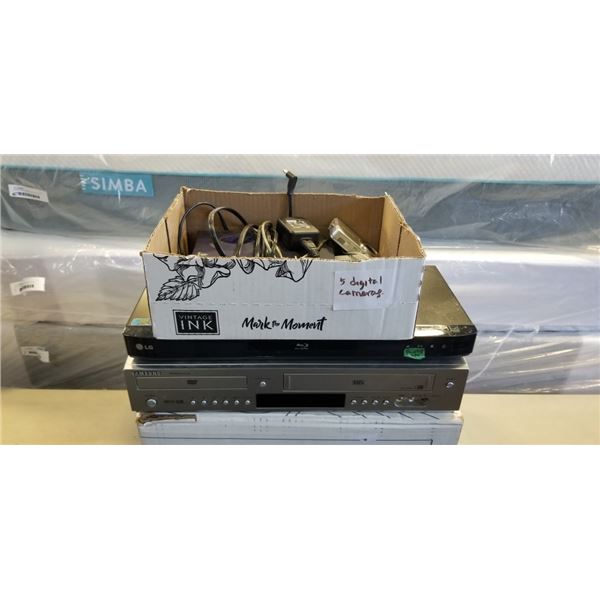 ASSORTED DIGITAL CAMERAS, DISK DRIVE, DVD/ VHS COMBO AND DVD PLAYER