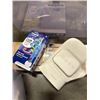 Image 3 : THREE PLASTIC BINS, SCALE, MASSAGER, GARMET RACK AND MORE