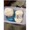 Image 4 : THREE PLASTIC BINS, SCALE, MASSAGER, GARMET RACK AND MORE
