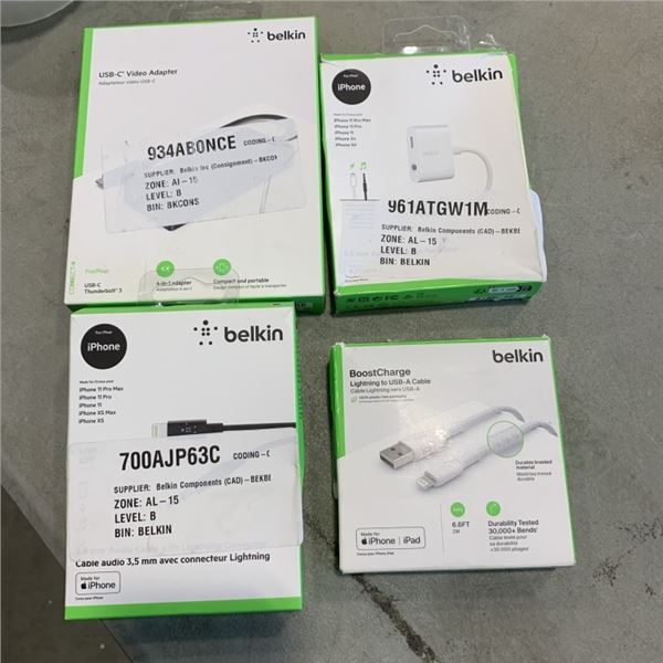 BELKIN USB-C THUNDERBOLT 3 4 IN 1 HUB ADAPTER, USB-A TO USB-C CABLE, AUDIO CABLE WITH LIGHTNING CONN