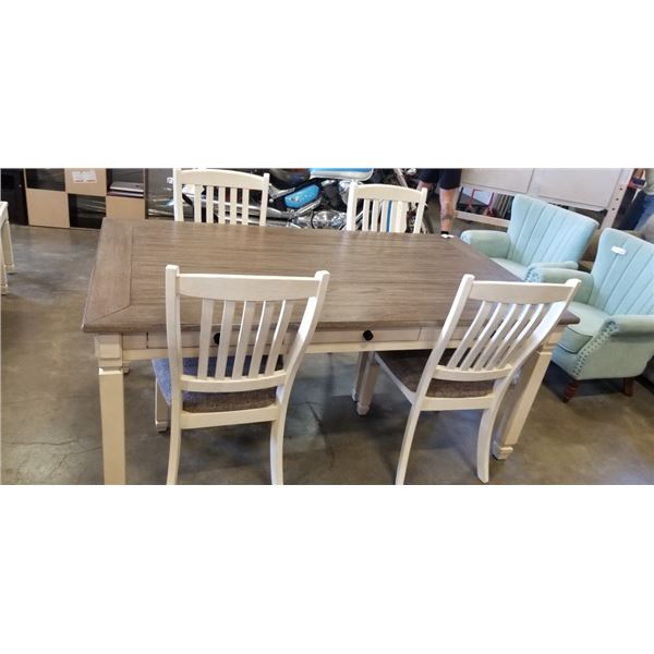 ASHLEY FURNITURE MODERN FARM HOUSE DINING TABLE WITH STORAGE DRAWERS AND 4 CHAIRS