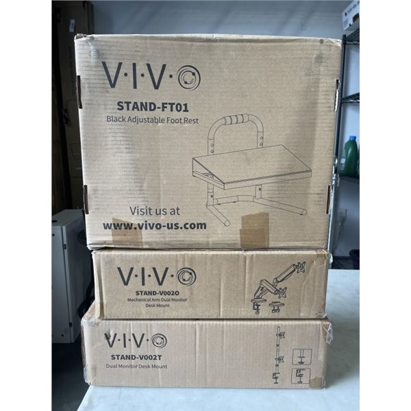 VIVO MECHANICAL ARM DUAL MONITOR DESK MOUNT, VIVO DUAL MONITOR DESK MOUNT AND VIVO  ADJUSTABLE FOOT 