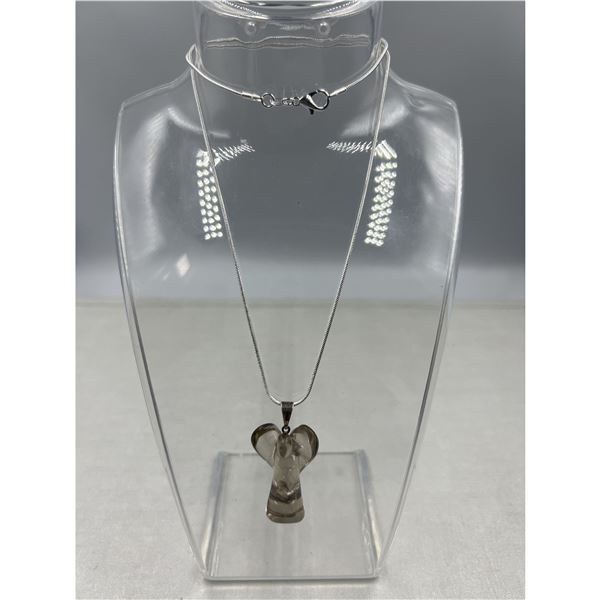 BRAND NEWV S925 SILVER CHAIN WITH SMOKY QUARTZ ANGEL PENDANT