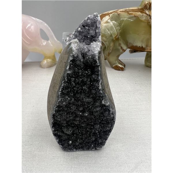 4.1 INCH BLACK AMETHYST GEODE FLAME (BEAUTIFUL SHINE)
