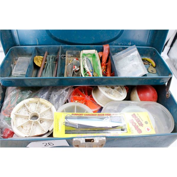Vintage Metal Tackle Box with Lines, Hooks etc,