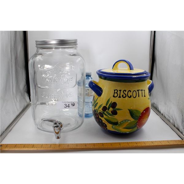 Glass Liquid Dispencer and Biscotti Jar
