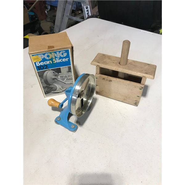 Antique Butterpress and Bean Slicer in Box