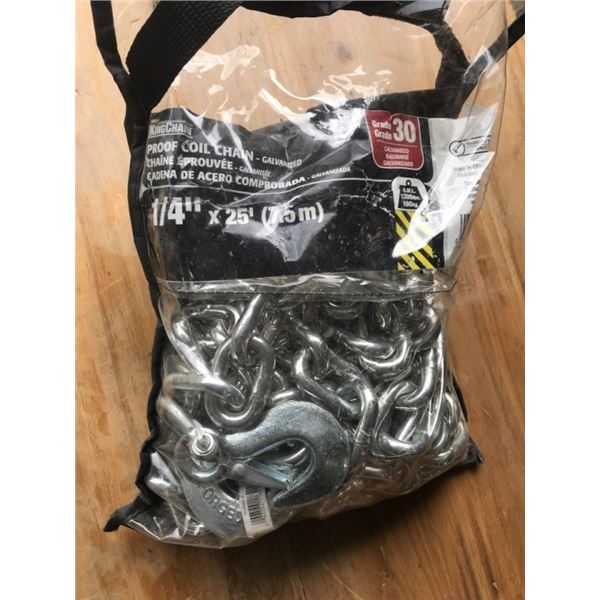 New 1/4'' x 25' Chain with Hooks