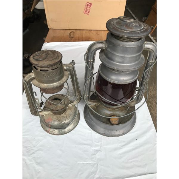 2 Barn Lantern 1 has Red Globe, 1 has no Globe