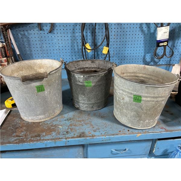 3 Antique Galvanized Pails