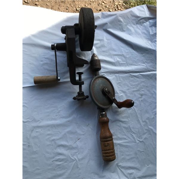 Antique Hand Drill and Hand Grinder