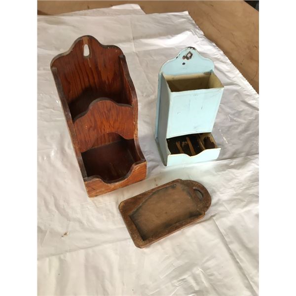 2 Antique Match Holds - Metal and Wood