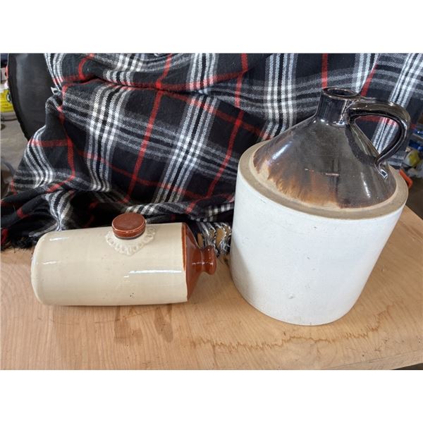 Antique Stone Whiskey Jug and Foot Warmer