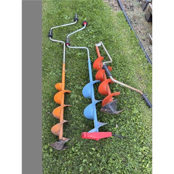3 Hand Augers  2-Dirt  1 New 6'' Ice Auger