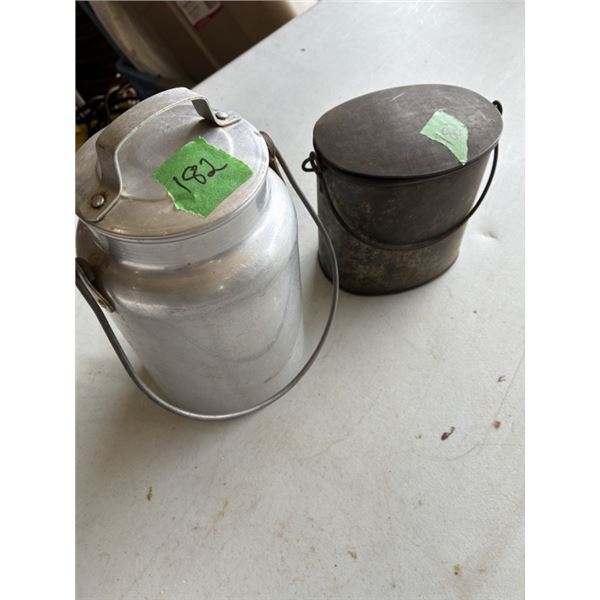 Antique Metal Lunch Box and Milk Can