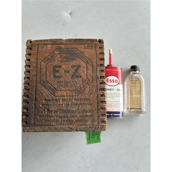Antique Wood Box E-Z, Esso Oil Can, 6-12 Glass
