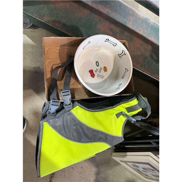 Pet flotation, vest, and dish