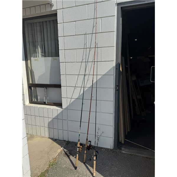 3 fishing rods with reels
