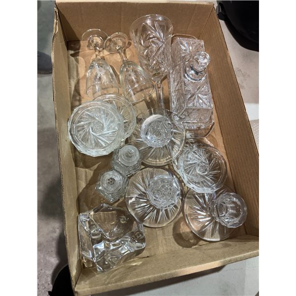 Crystal coasters, butter, dish, candlesticks, etc.