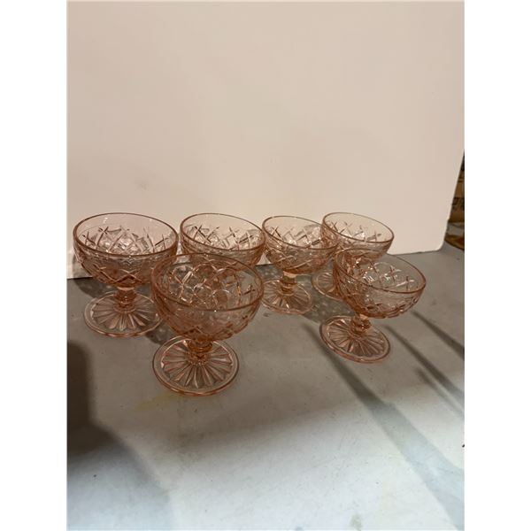 6 pink depression, glass, dessert, dishes
