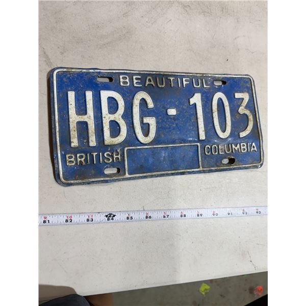 Vintage beautiful British Columbia license
