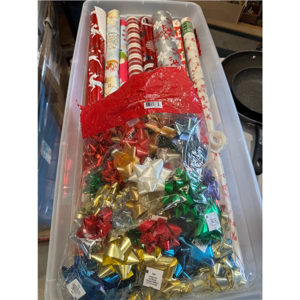 Christmas wrap and bows with container