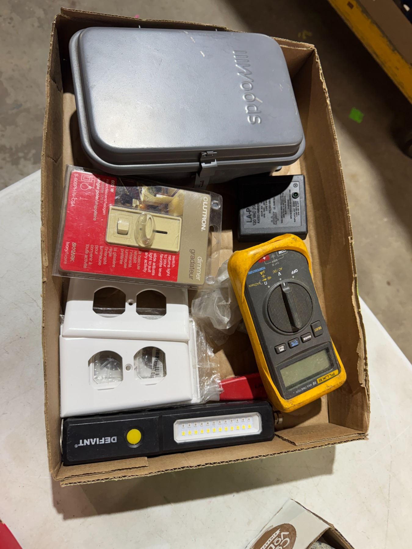 Fluke, multimeter Wood box and other items