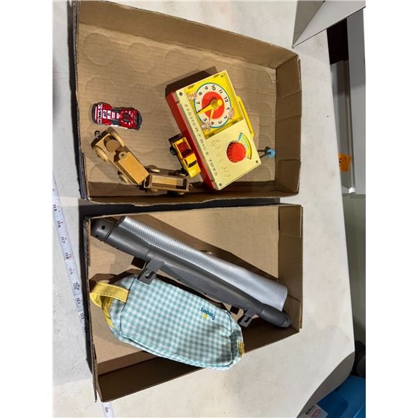 Vintage Fisher-Price toy hickory Dickory dock and other toys window screen, and pampers pack