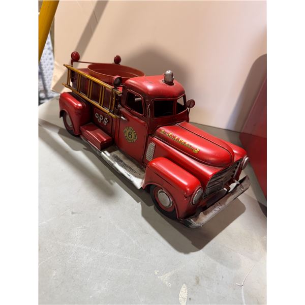 Tin fire truck planter