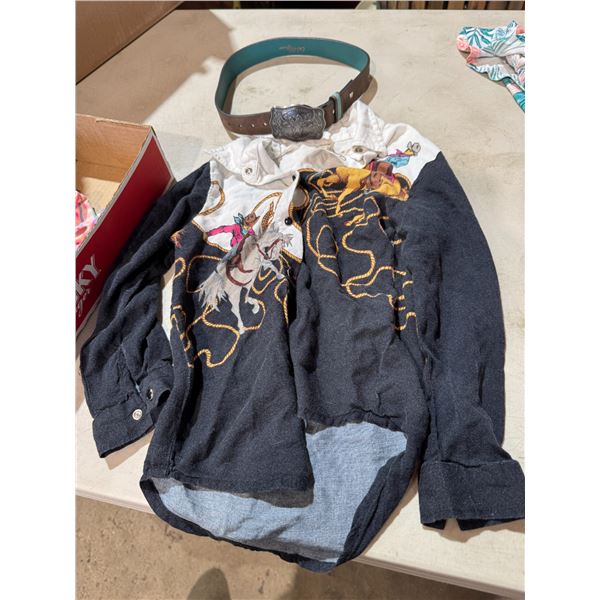Belt and roper shirt size 4–5 shirt has small hole in arm