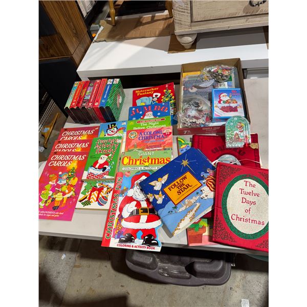 Christmas coloring books, puzzles, VHS movies, etc.