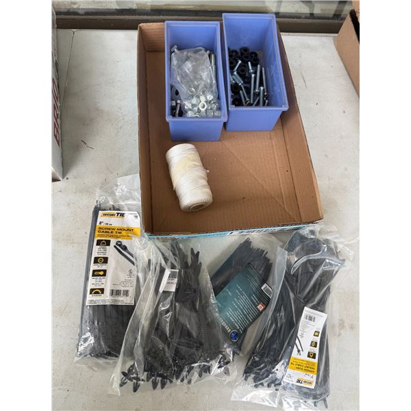 Zip ties, nuts, and bolts and string