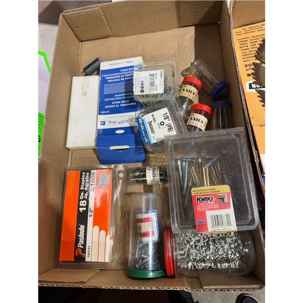 Assorted nails and screws and staples