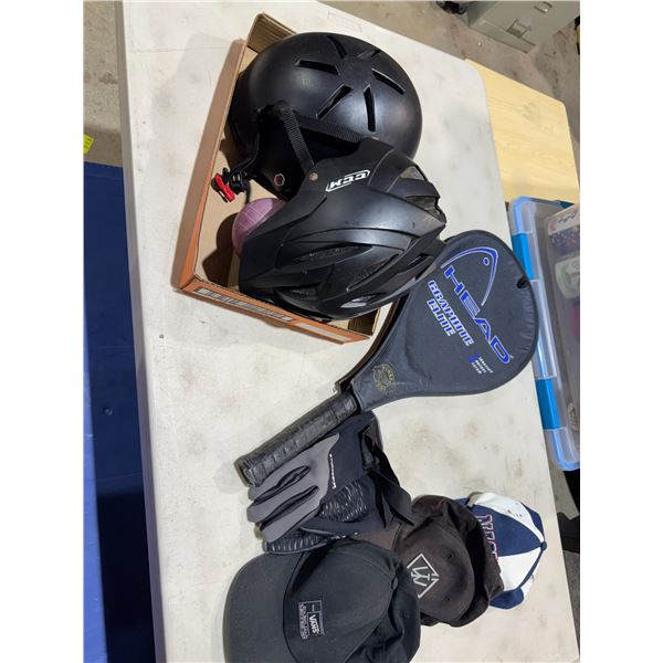 Helmets, racket, caps, and gloves