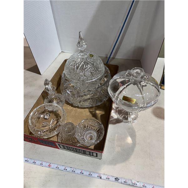 Crystal lidded  dishes, bowl and other items