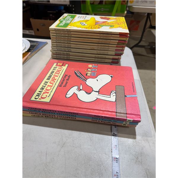 Sesame Street library books, and Charlie Brown encyclopedia