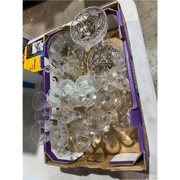 Crystal glasses, bowls, and serving tray and coasters, Candle Holder et