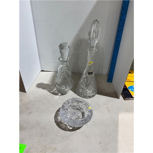 Pinwheel Crystal decanters and ashtray