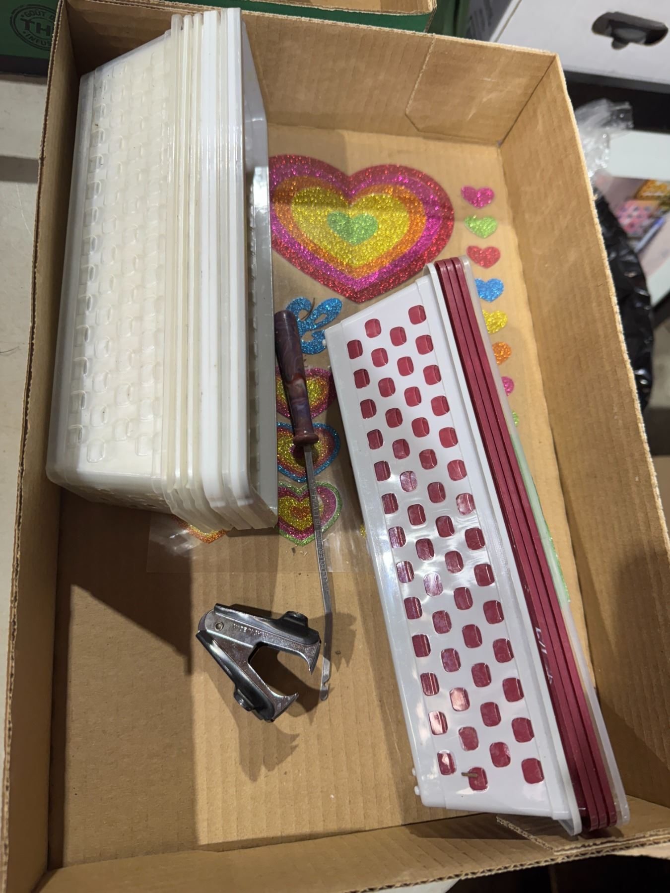 Organizing baskets, stickers, staple remover