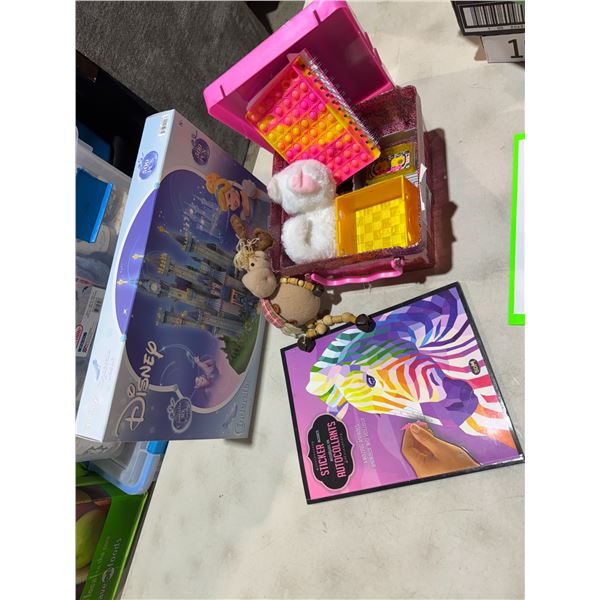 Disney Cinderella castle, 3-D puzzle, kaleidoscope, sticker, mosaic, and other toys