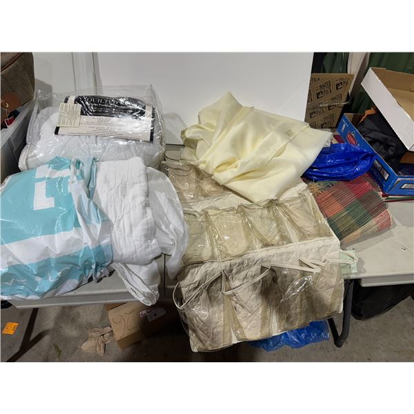Mattress, protectors, organizer, shower curtain placemats