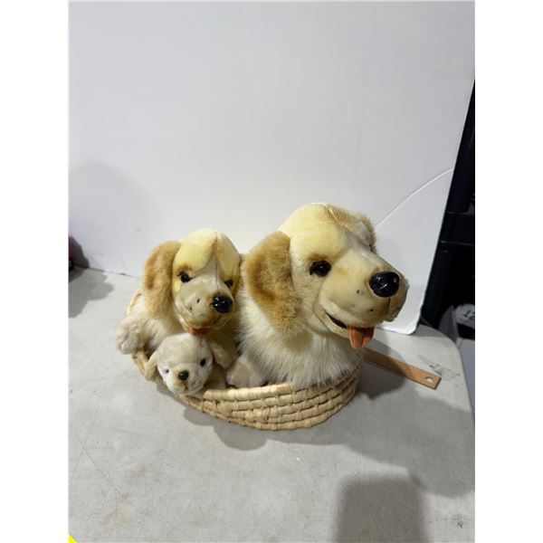 Basket of plush puppies