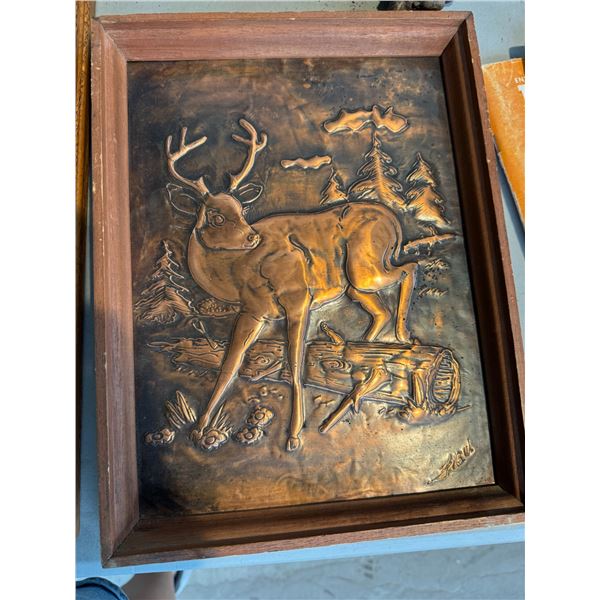 Hammered copper deer artwork